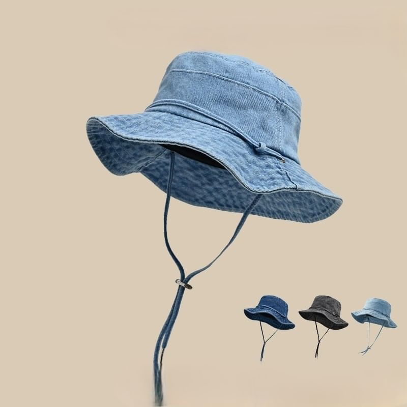 Denim Bucket Hat With Adjustable Chin Strap SpreePicky