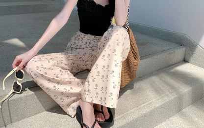 Floral Camisole Top / High Waist Floral Print Wide Leg Pants SpreePicky