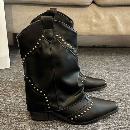 Studded Chunky Heel Mid mySite