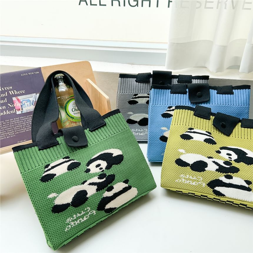 Checkered Knit Panda Tote Bag SpreePicky