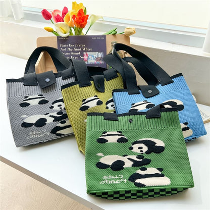 Checkered Knit Panda Tote Bag SpreePicky