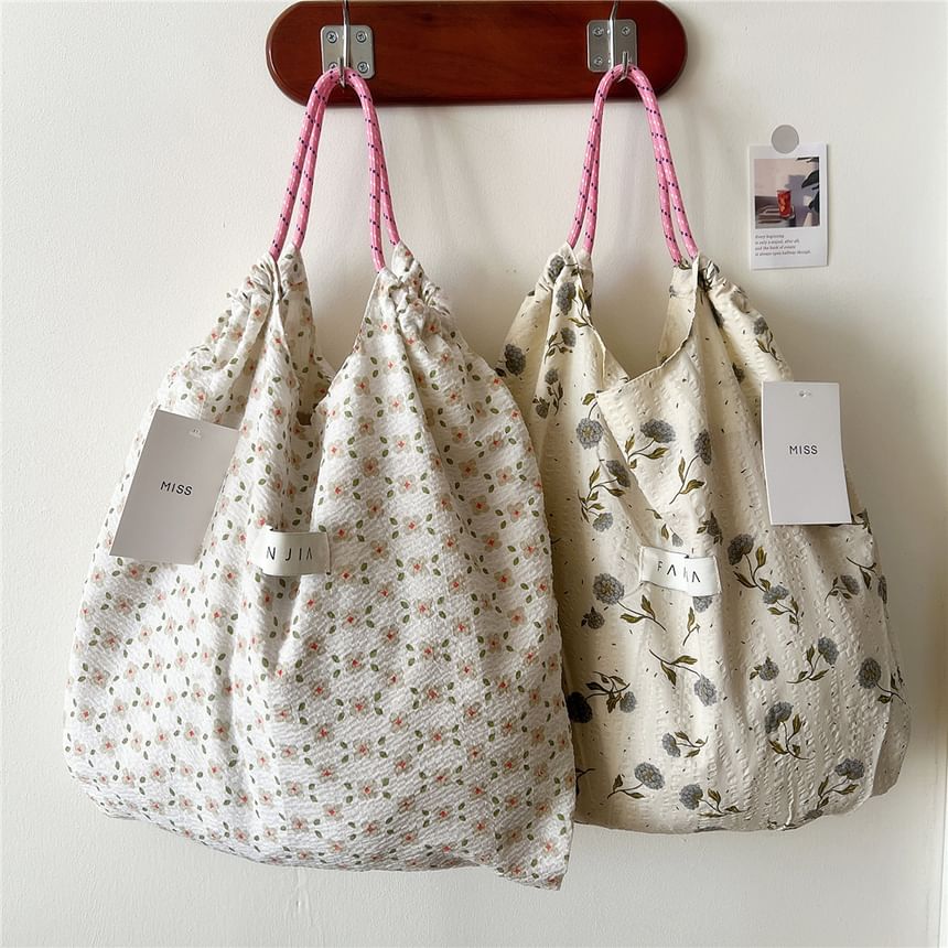 Floral Drawstring Tote Bag SpreePicky