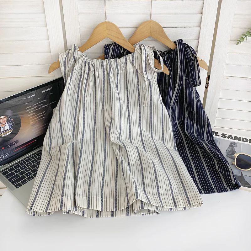 Sleeveless Round Neck Striped Drawstring Top mySite