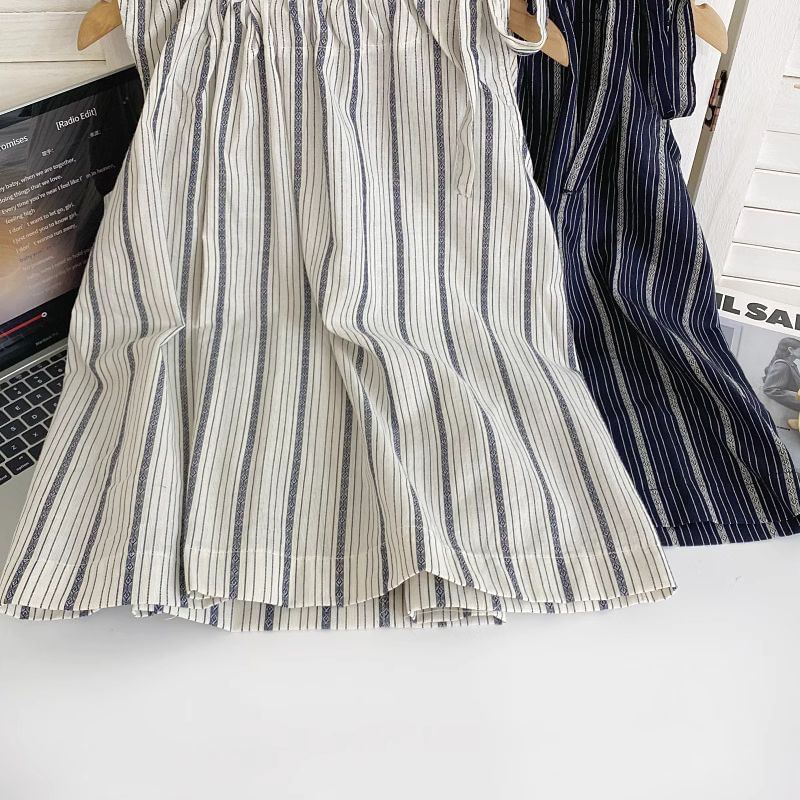 Sleeveless Round Neck Striped Drawstring Top mySite