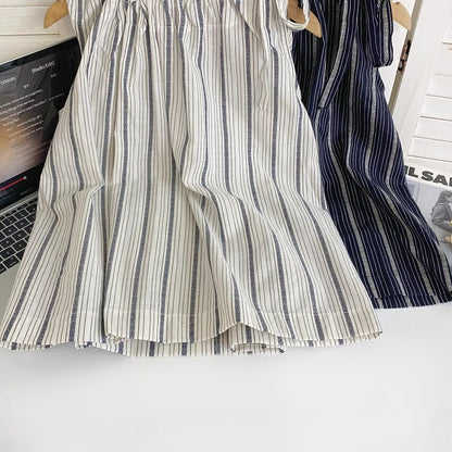 Sleeveless Round Neck Striped Drawstring Top mySite