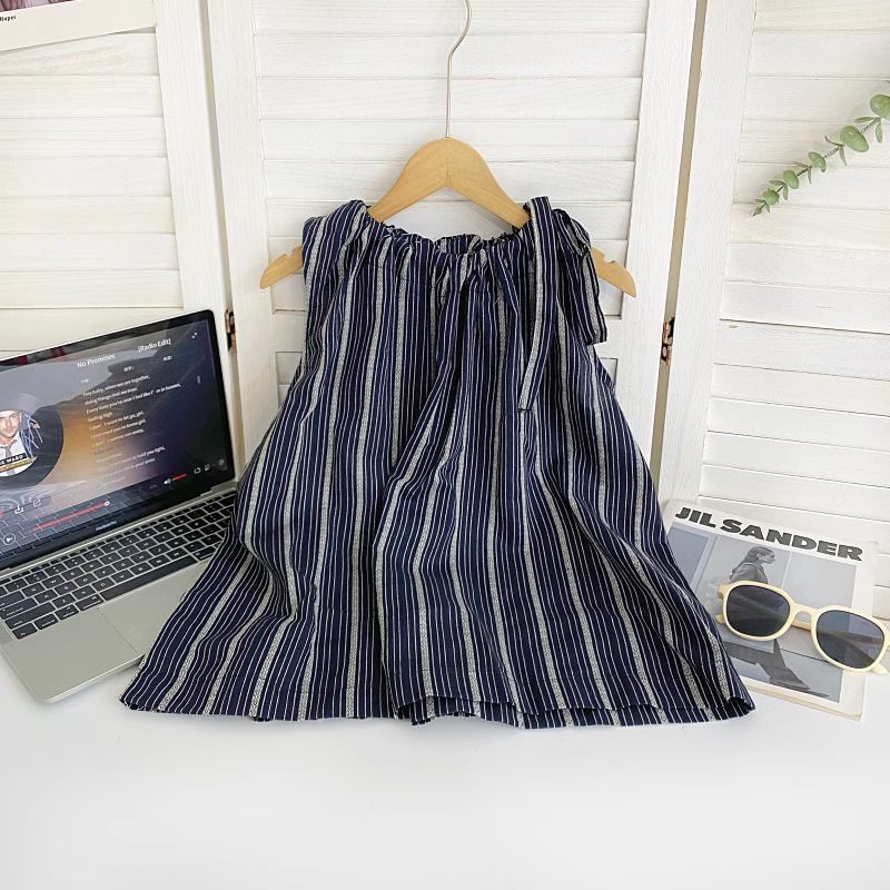 Sleeveless Round Neck Striped Drawstring Top mySite