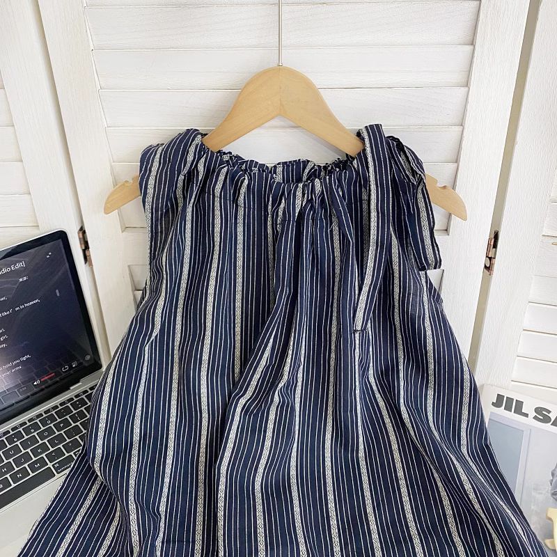 Sleeveless Round Neck Striped Drawstring Top mySite