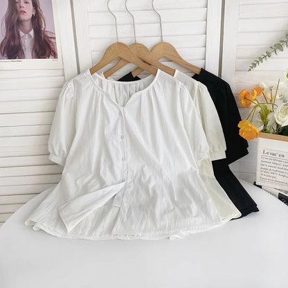 Short-Sleeve V-Neck Ruched Blouse mySite