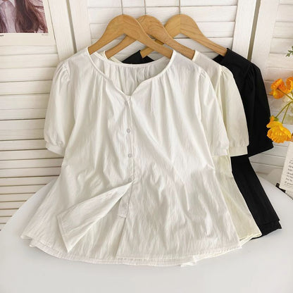 Short-Sleeve V-Neck Ruched Blouse mySite