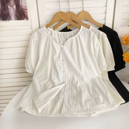 Short-Sleeve V-Neck Ruched Blouse mySite