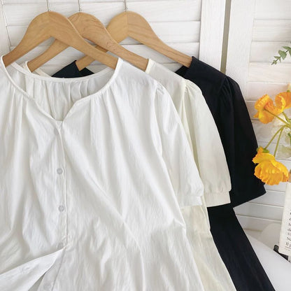 Short-Sleeve V-Neck Ruched Blouse mySite