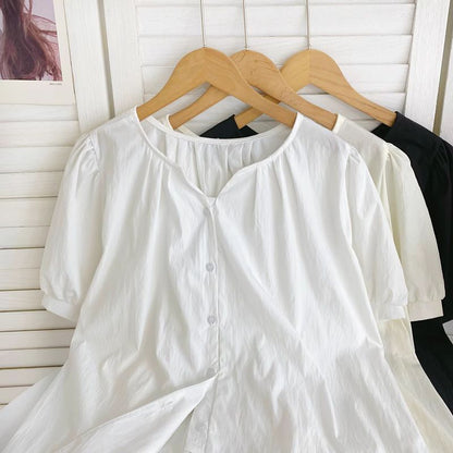 Short-Sleeve V-Neck Ruched Blouse mySite