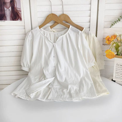 Short-Sleeve V-Neck Ruched Blouse mySite