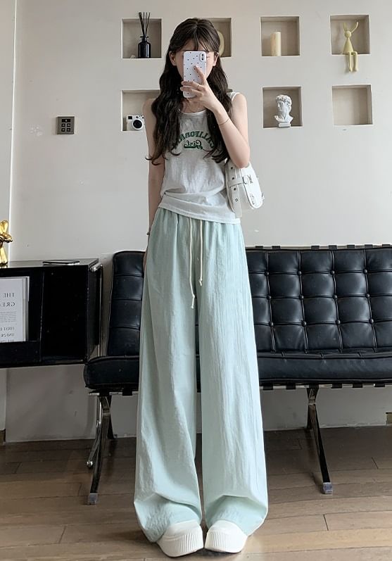 Stripe High Waist Drawstring Wide Leg Sweatpants SpreePicky