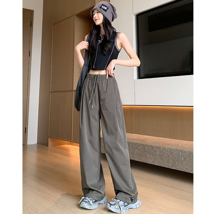 Plain High Waist Drawstring Wide Leg Sweatpants SpreePicky