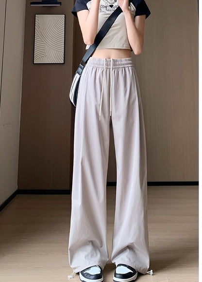 Plain High Waist Drawstring Wide Leg Sweatpants SpreePicky