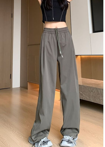 Plain High Waist Drawstring Wide Leg Sweatpants SpreePicky