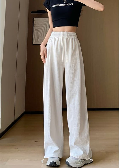 Plain High Waist Drawstring Wide Leg Sweatpants SpreePicky