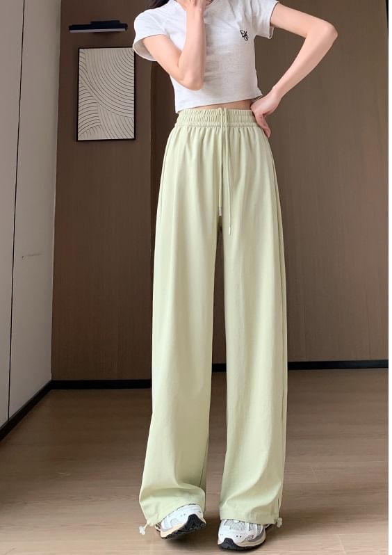 Plain High Waist Drawstring Wide Leg Sweatpants SpreePicky