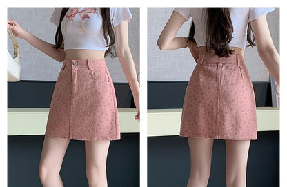 High Waist Floral Denim Mini Pencil Skirt SpreePicky