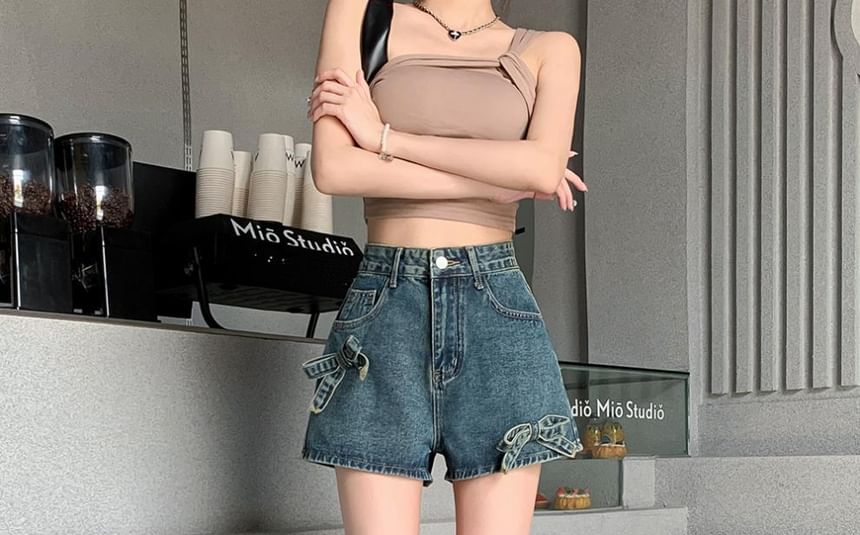 High Waist Bow Denim Shorts SpreePicky