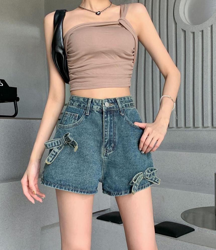 High Waist Bow Denim Shorts SpreePicky