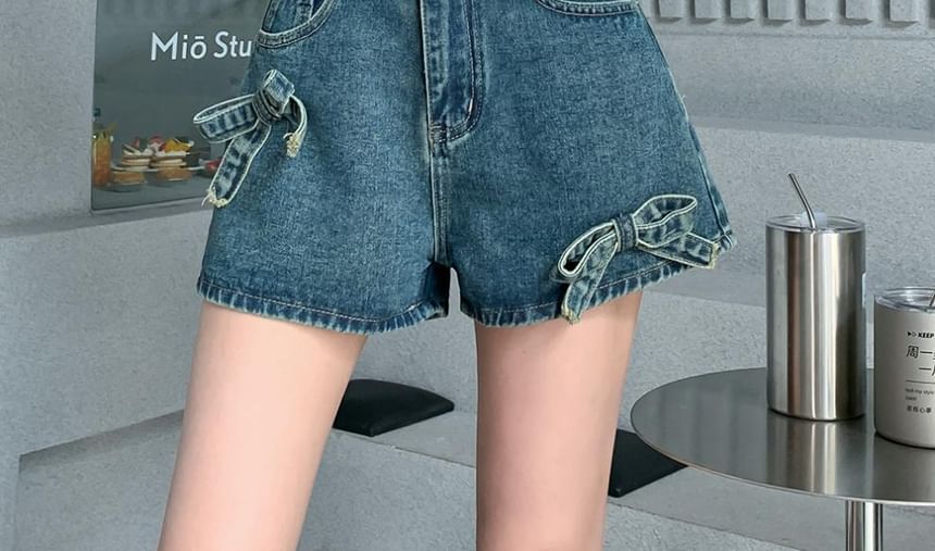 High Waist Bow Denim Shorts SpreePicky