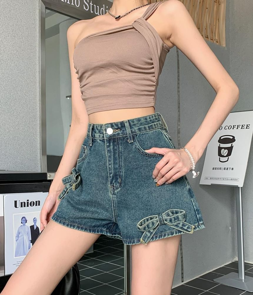 High Waist Bow Denim Shorts SpreePicky