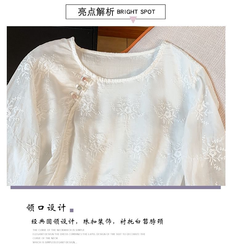 Short-Sleeve Flower Embroidered Blouse SpreePicky