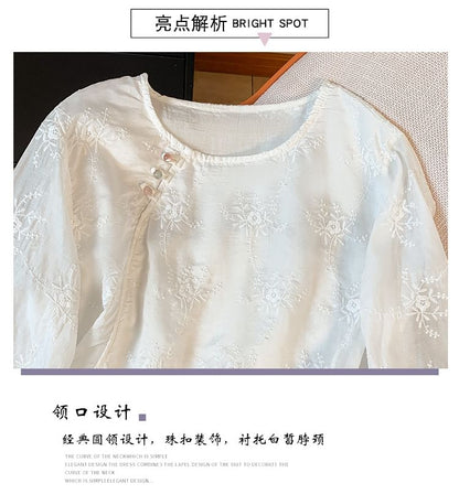 Short-Sleeve Flower Embroidered Blouse SpreePicky