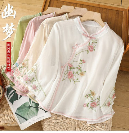 Flower Embroidered Blouse SpreePicky