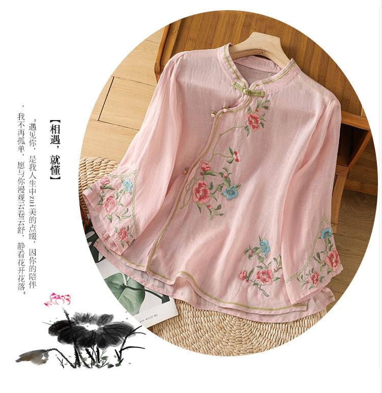 Flower Embroidered Blouse SpreePicky