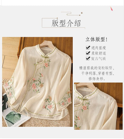 Flower Embroidered Blouse SpreePicky