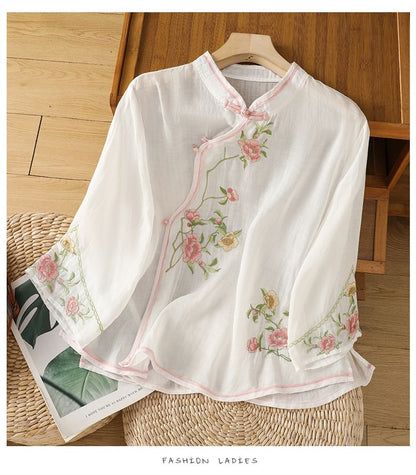 Flower Embroidered Blouse SpreePicky