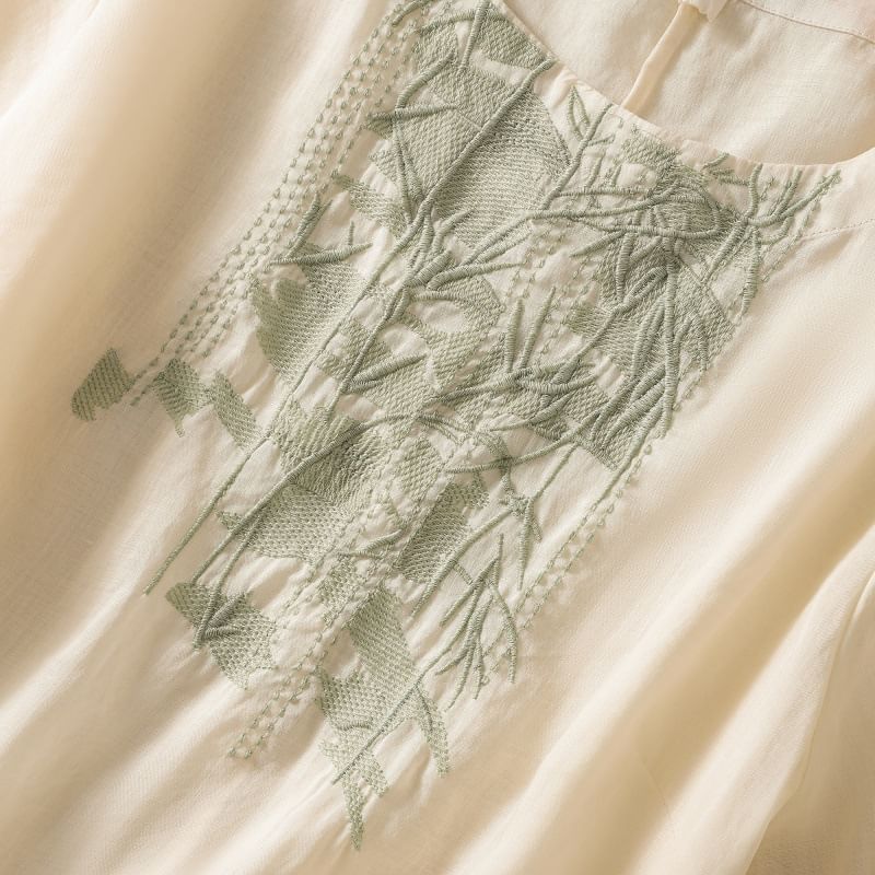 Short-Sleeve Leaf Embroidered Blouse SpreePicky