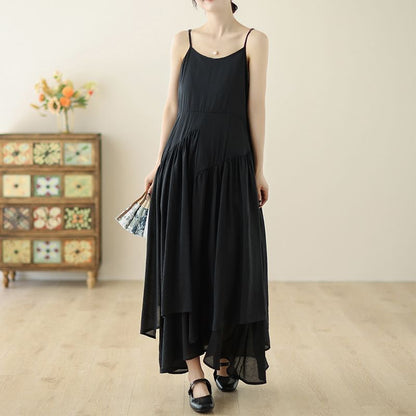 Spaghetti Strap Plain Asymmetrical Maxi Sundress SpreePicky