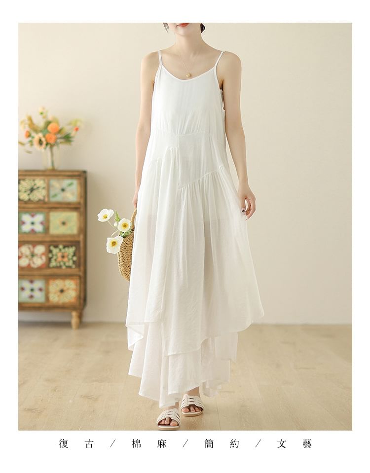 Spaghetti Strap Plain Asymmetrical Maxi Sundress SpreePicky