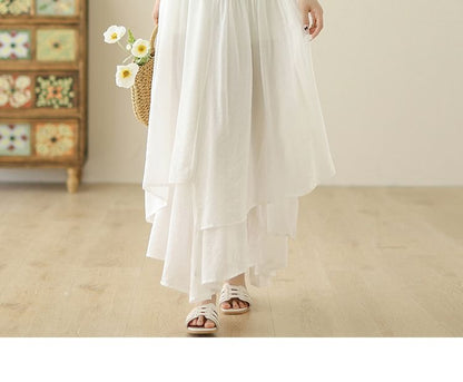 Spaghetti Strap Plain Asymmetrical Maxi Sundress SpreePicky