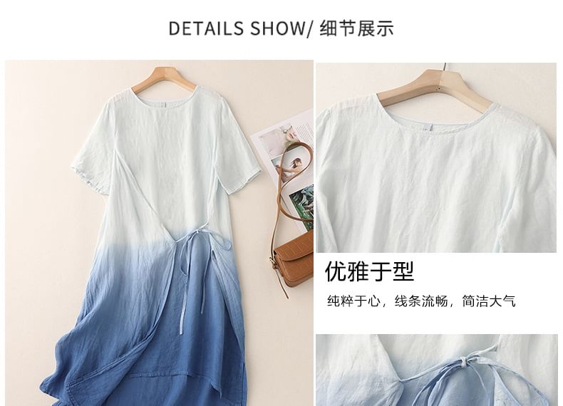 Short-Sleeve Gradient Asymmetrical Midi Sundress SpreePicky