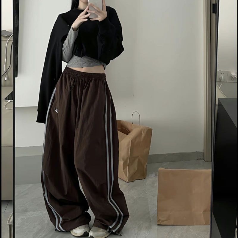 High Rise Striped Loose-Fit Wide-Leg Sweatpants SpreePicky