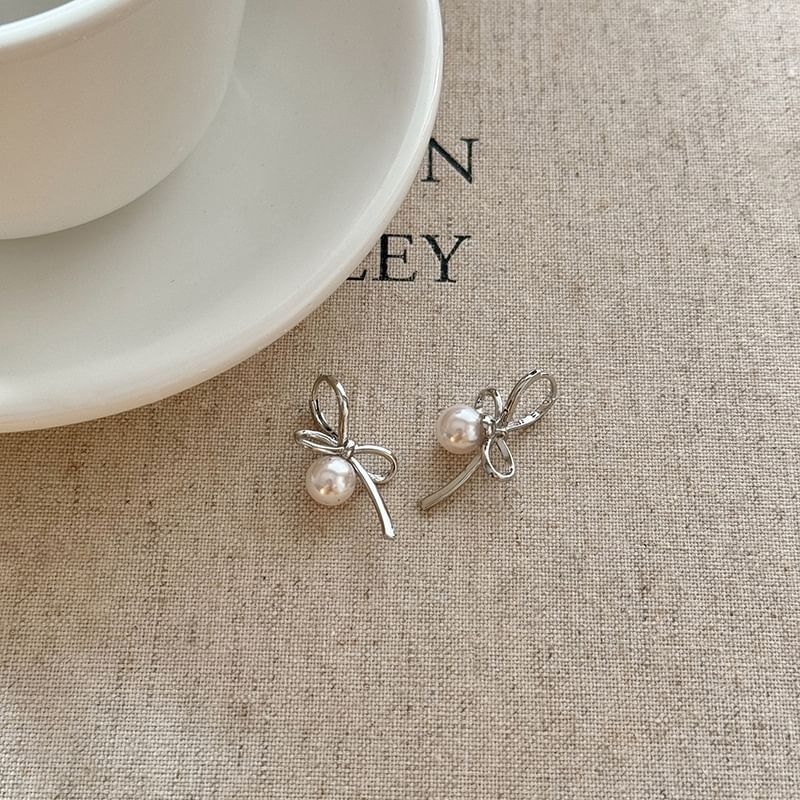 Bow Faux Pearl Drop Earring mySite