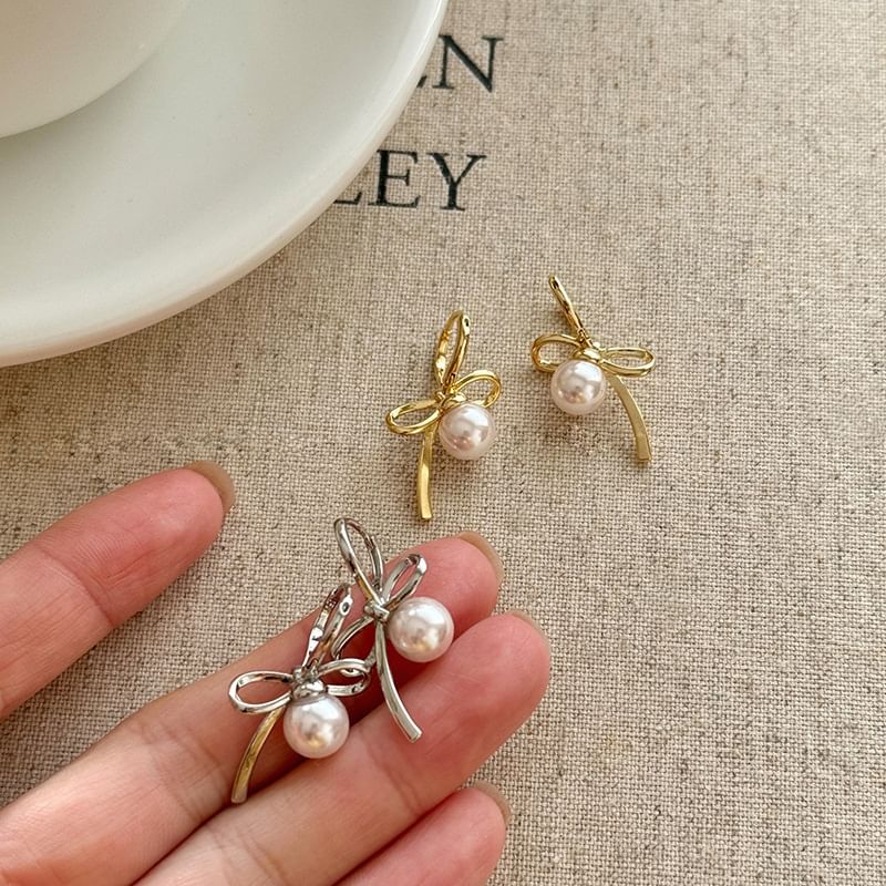 Bow Faux Pearl Drop Earring mySite