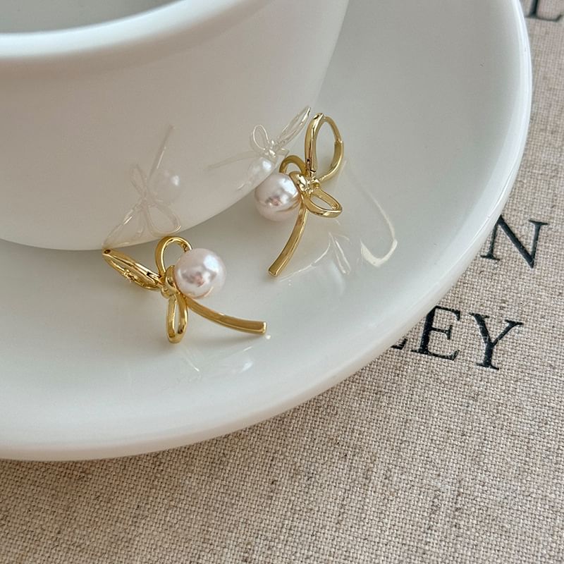 Bow Faux Pearl Drop Earring mySite