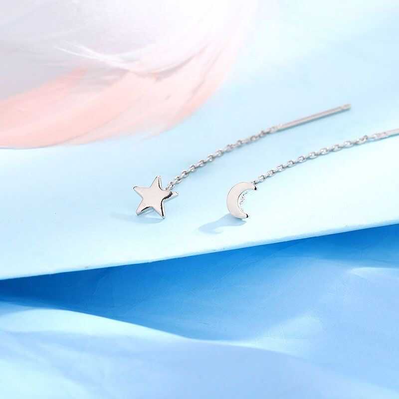 Moon & Star Asymmetrical Alloy Threader Earring mySite