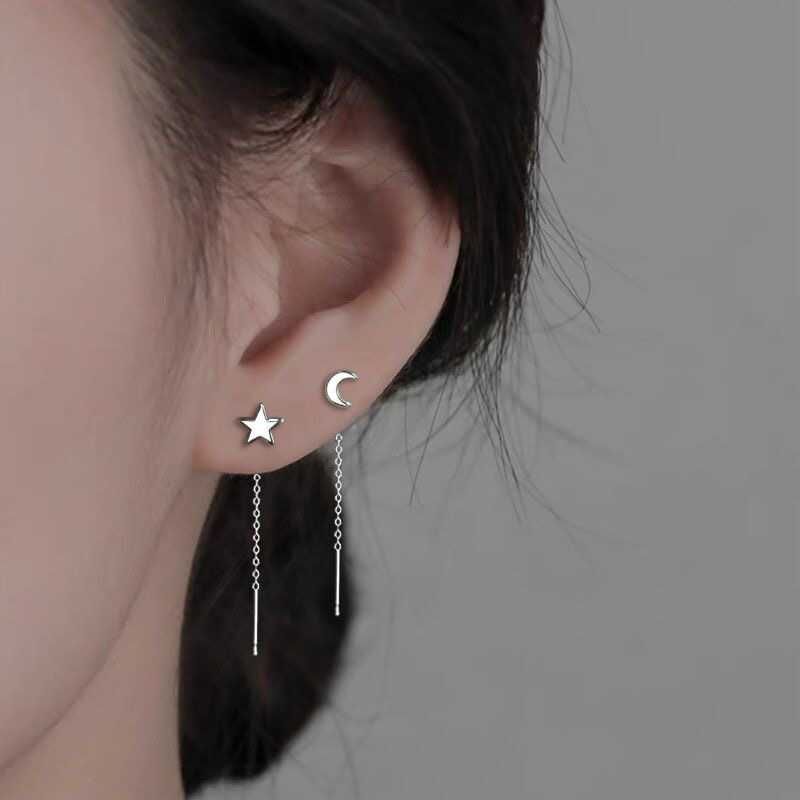 Moon & Star Asymmetrical Alloy Threader Earring mySite