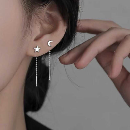 Moon & Star Asymmetrical Alloy Threader Earring mySite