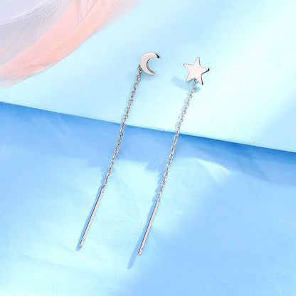 Moon & Star Asymmetrical Alloy Threader Earring mySite