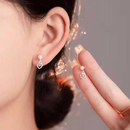 Heart Rhinestone Faux Pearl Alloy Drop Earring mySite