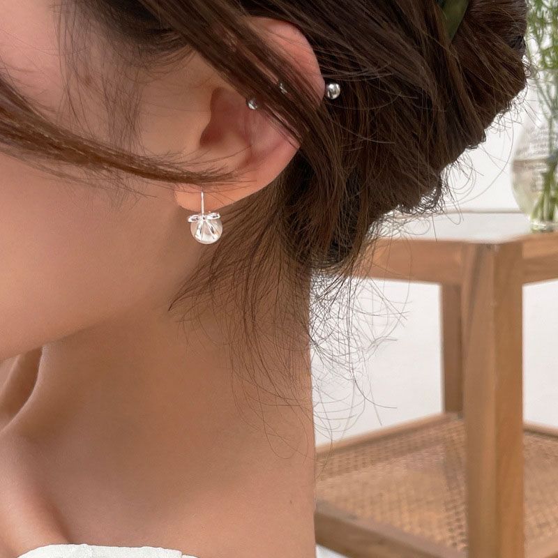 Bow Faux Pearl Alloy Drop Earring mySite