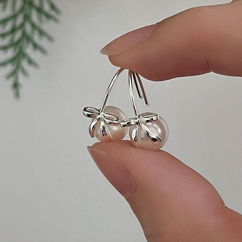 Bow Faux Pearl Alloy Drop Earring mySite